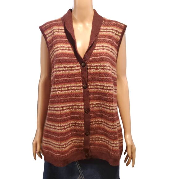 Woolrich Size 2XL Vest 100% Lambs Wool Button Red Fair Isle Collar Malbringo - Picture 1 of 9
